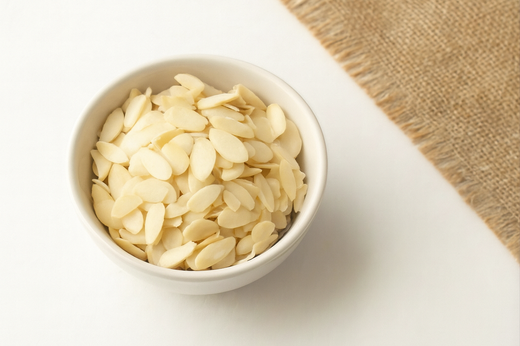 Almendra fileteada natural a granel. Ideal para tus recetas, snacks, postres. 